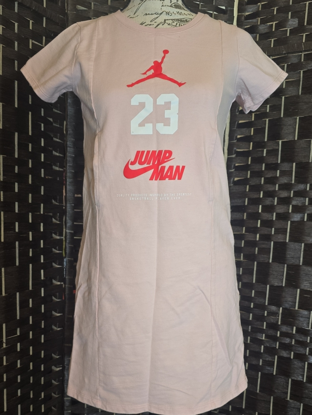 Nike Air Jordan Girls Jumpman 23 T-Shirt Dress, Baby Pink, XL 13-15 Years